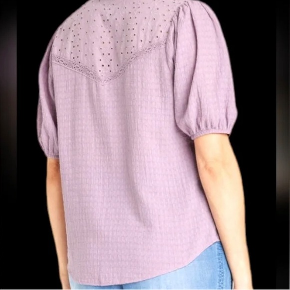 KNOX ROSE BALLOON SHORT SLEEVE TEXTURED COTTON TOP WITH DELICATE RUFFLE … - Picture 5 of 7